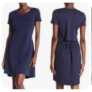 THEORY OPEN BACK LILIANA TEE DRESS Navy Blue Size Large Resort Wear Vacation